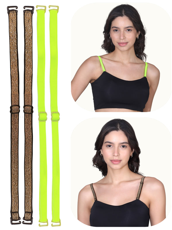 Adjustable Cotton Bra Strap For Women | Durable Straps for Bra | Neon Yellow & Golden Pack of 2