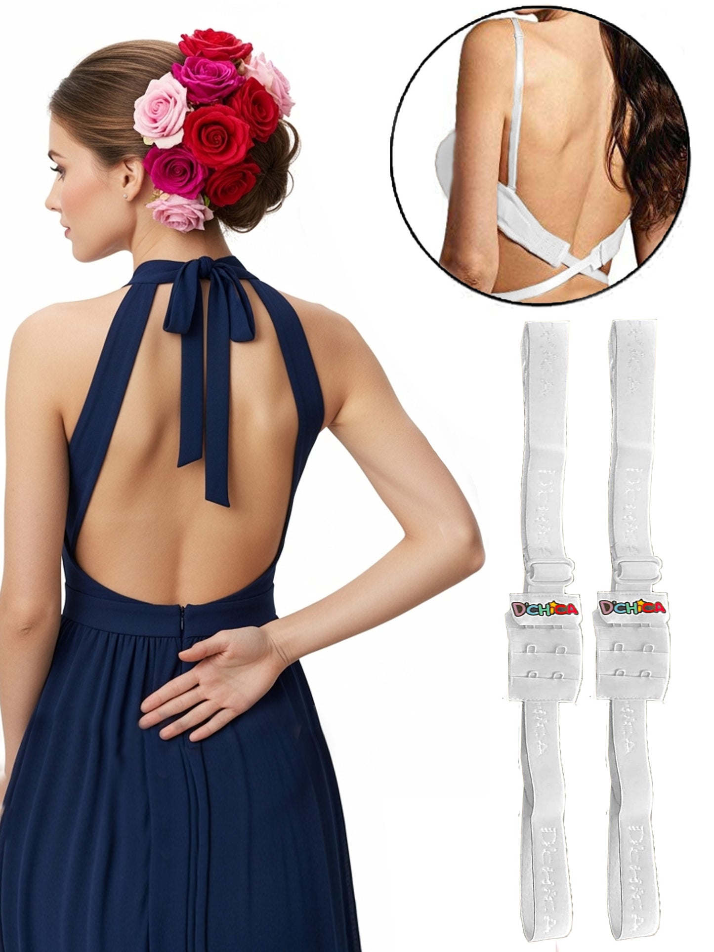 D'CHICA Essentials Adjustable Low Back Bra Converter: 2-Hook Extender Strap for Backless and Low-Back Outfits Pack of 2