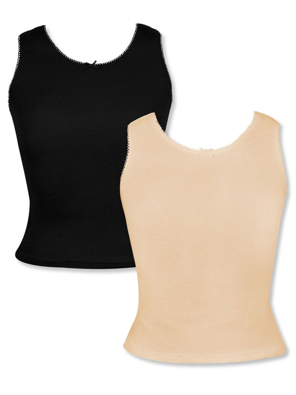 GIRLS COTTON SKIN & BLACK CAMISOLE VEST TANK TOP | PACK OF 2 - D'chica