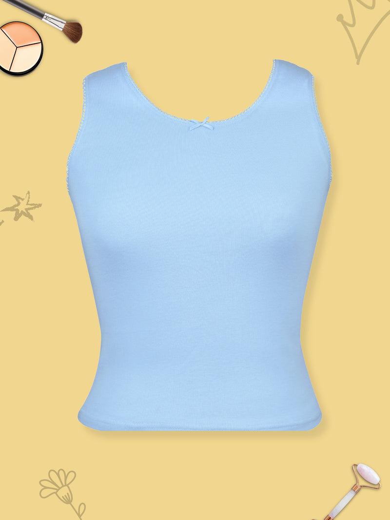 Girls Cotton Blue Camisole Vest Tank Top | Pack of 1 - D'chica