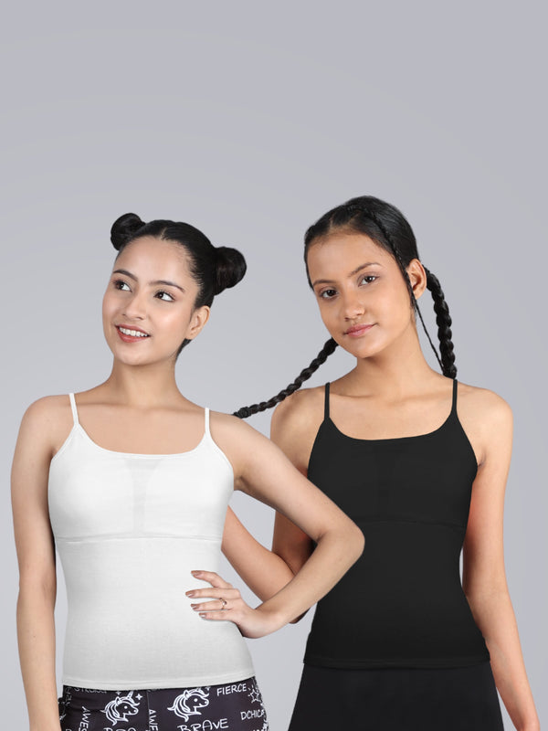 White & Black High Coverage Cotton Padded Camisole Bra With Adjustable Strap For Girls & Women | Pack of 2