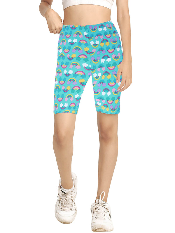 D’chica Cotton Cycling Shorts for Girls | Rainbow Print Tights Pack Of 1 - D'chica