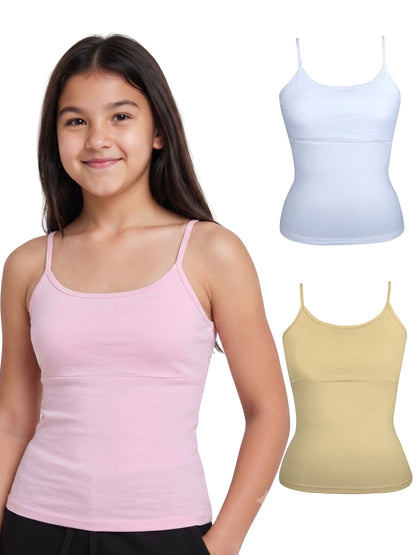 Skin, Pink & White High Coverage Cotton Camisole Bra With Adjustable Strap For  Girls & Women | Pack of 3