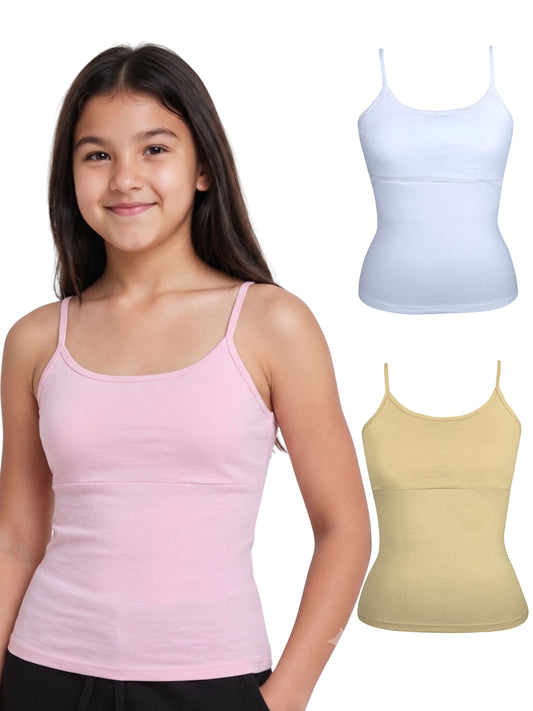 Skin, Pink & White High Coverage Cotton Camisole Bra With Adjustable Strap For  Girls & Women | Pack of 3