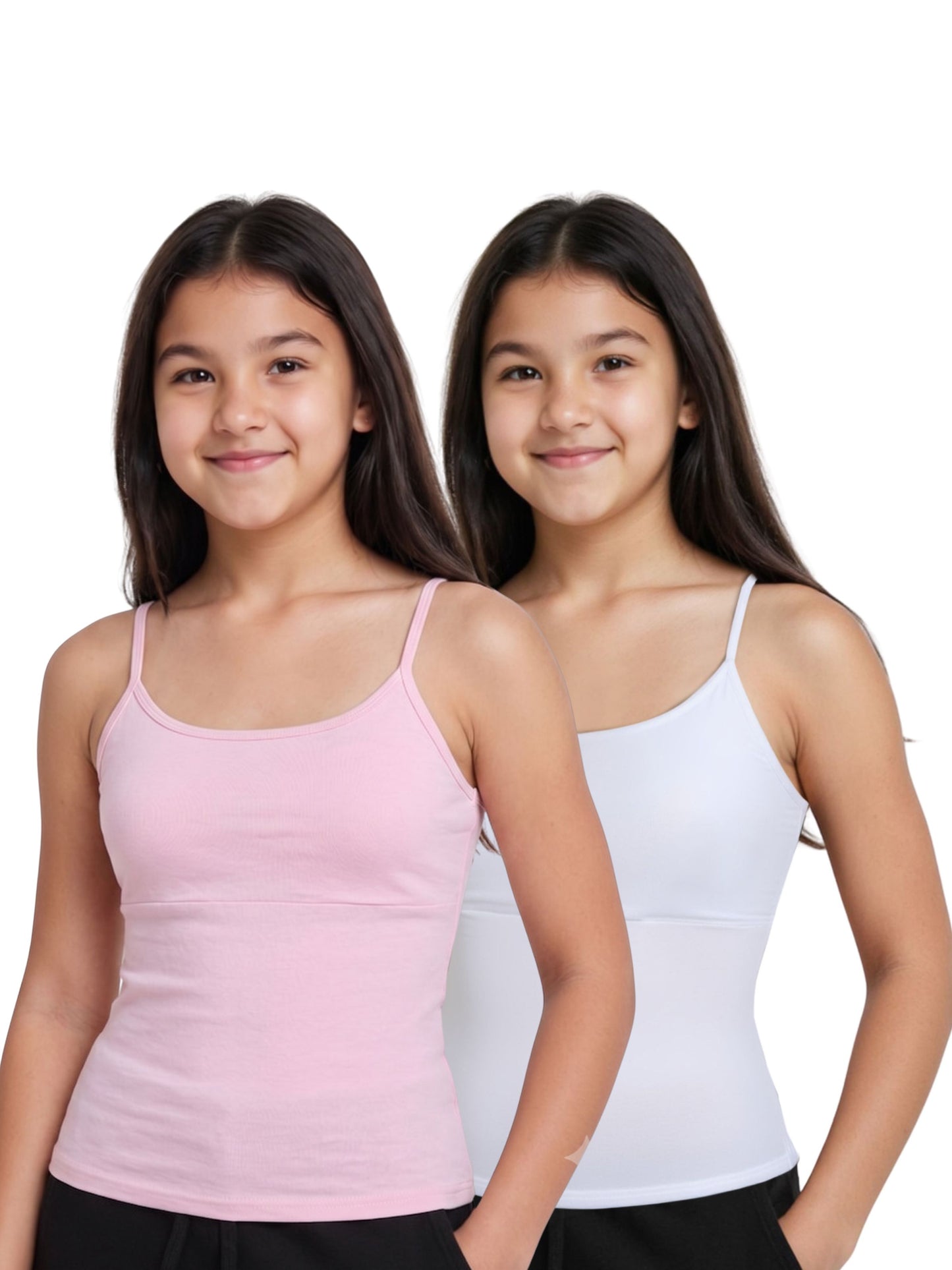 Pack Of 2 Pink & White High Coverage Cotton Camisole Bra With Adjustable Strap For Girls & Women | D'chica Essentials
