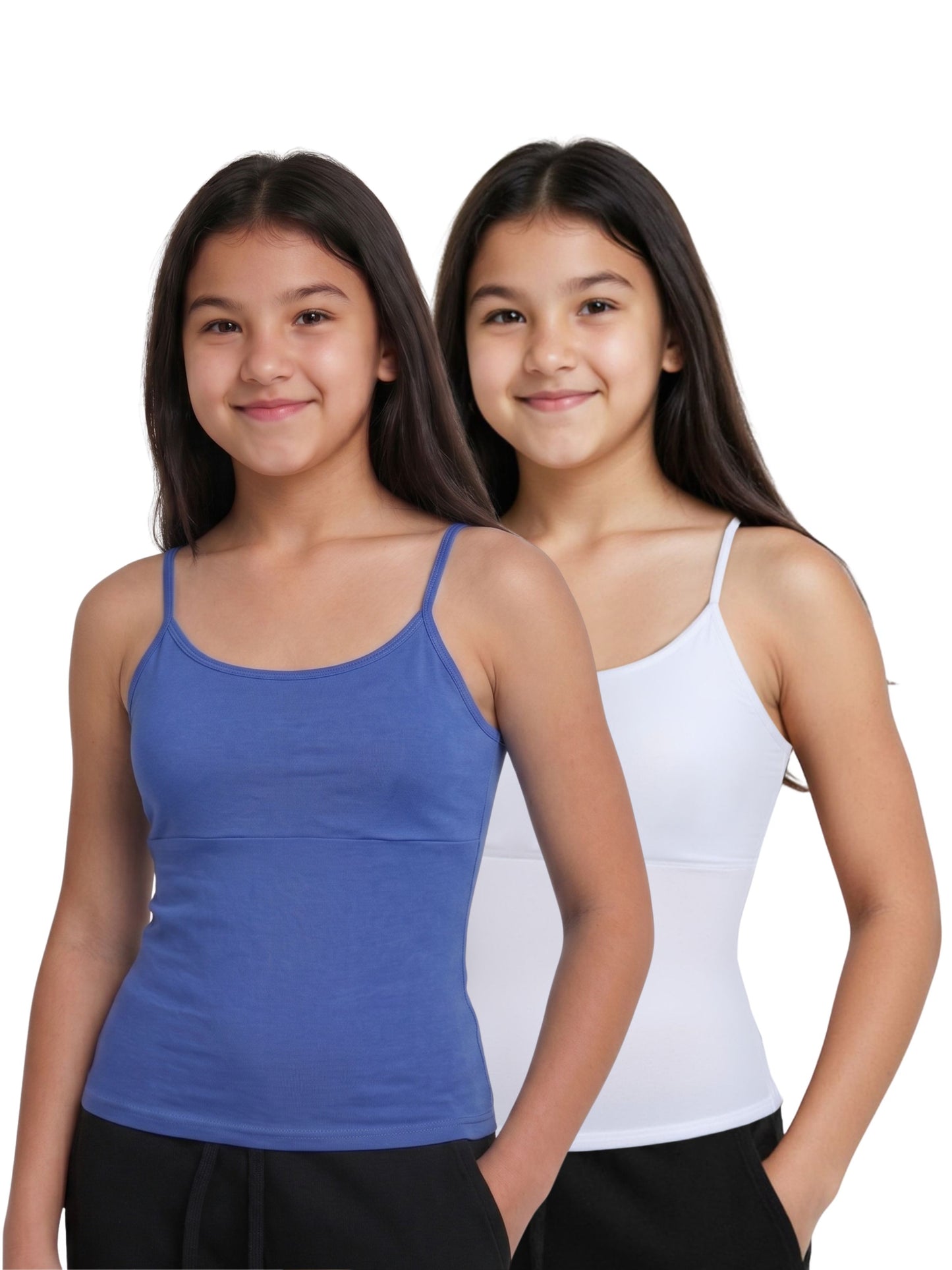 Pack Of 2 White & Blue  High Coverage Cotton Camisole Bra With Adjustable Strap For Girls & Women | D'chica Essentials