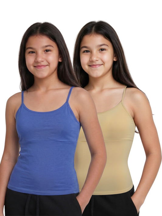 Pack of 2 Blue & Skin Tone High Coverage Cotton Camisole Bra With Adjustable Strap For Girls & Women | D'chica Essentials