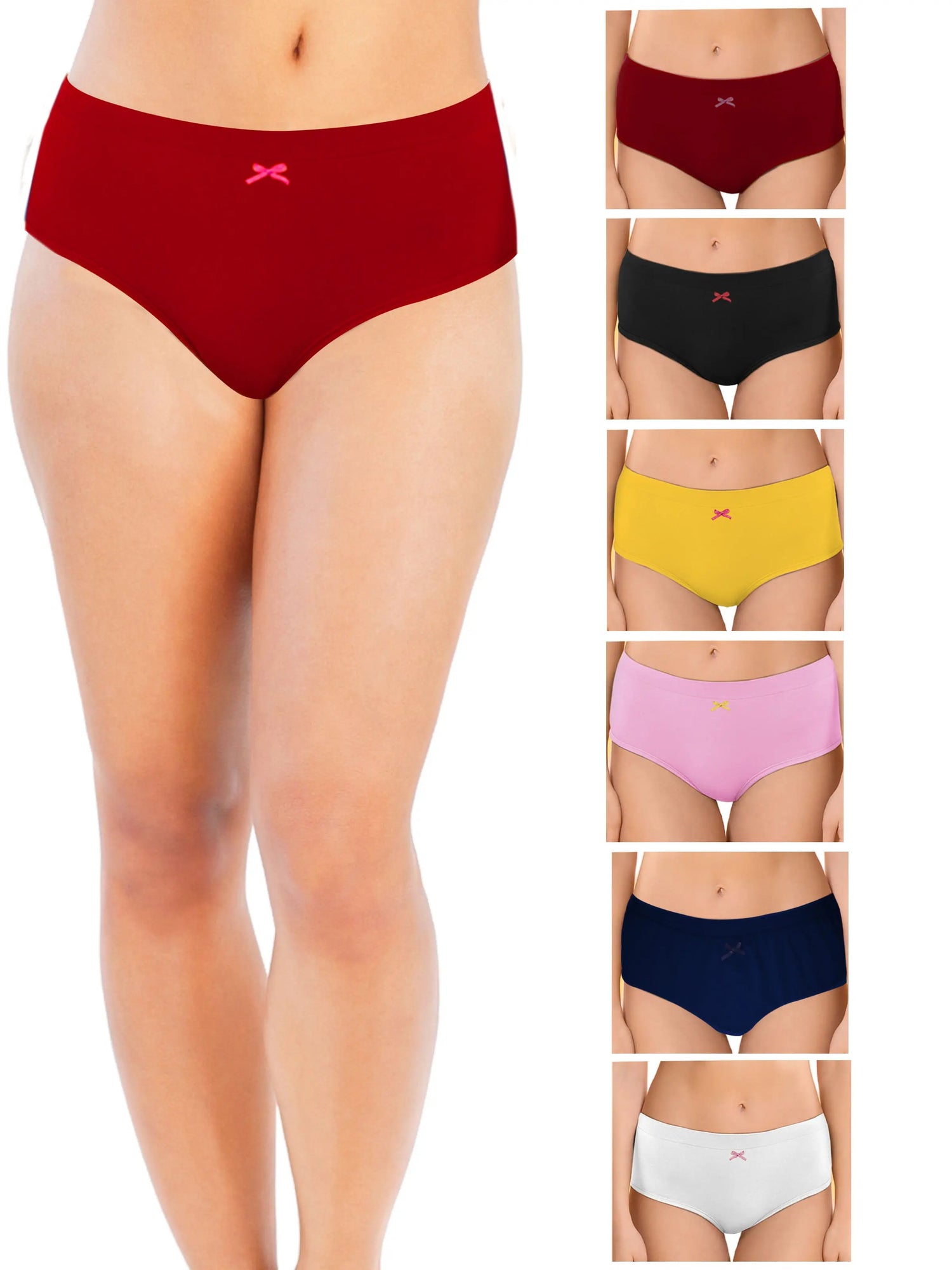Cotton Hipster Briefs For Women |  | Elasticated Waistband | Assorted Solid Panties Pack Of 7