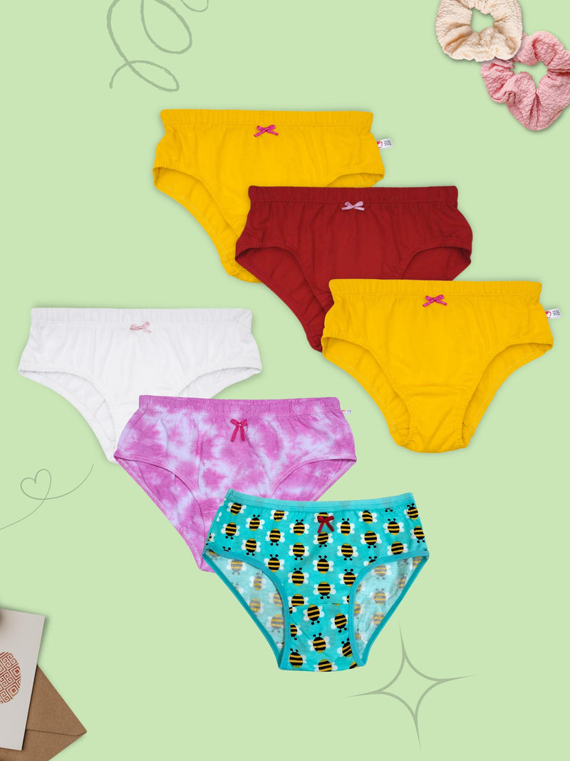 D'chica Set of 6 Soft Cotton Panties For Tween & Teen Girls Multi Print/Solids - D'chica