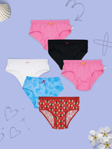 D'chica Set of 6 Soft Cotton Panties For Tween & Teen Girls Multi Print/Solids