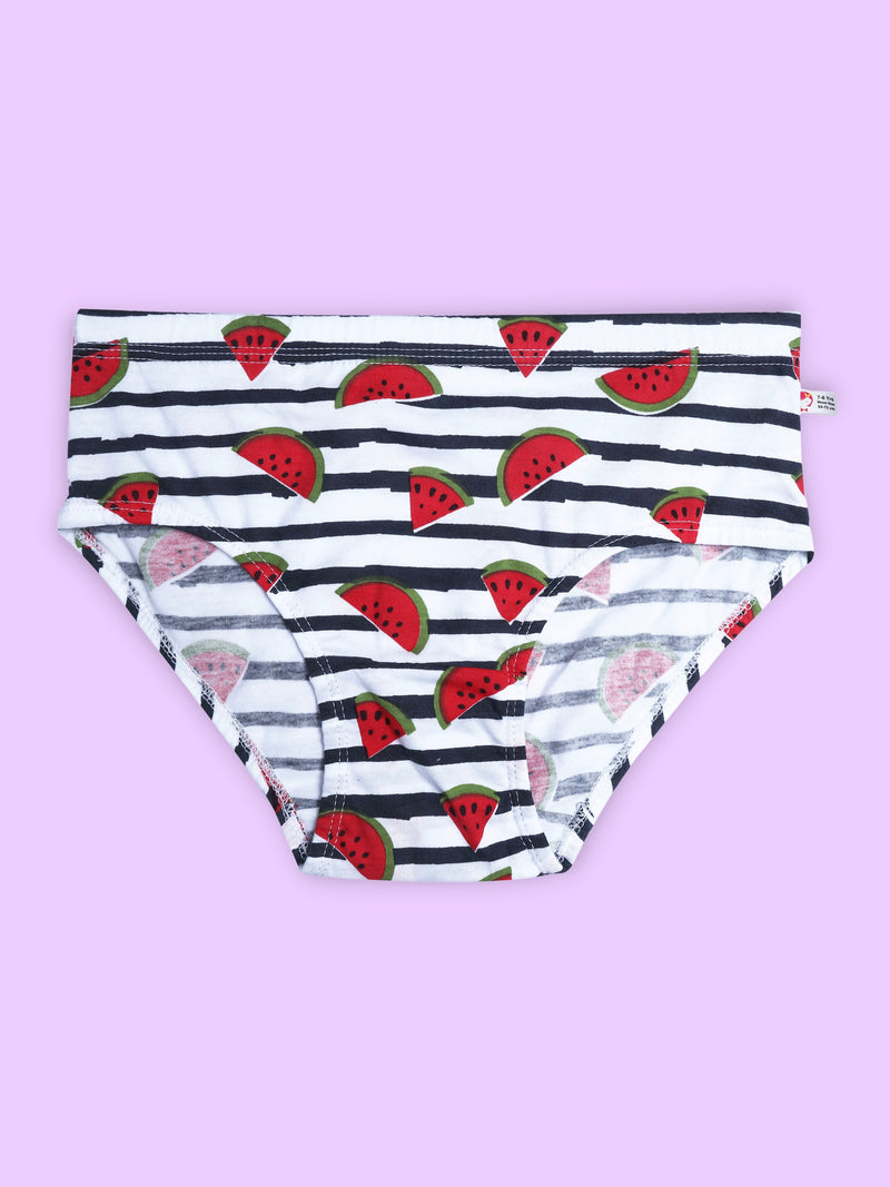 D'chica Set of 3 Panties For Girls- 1 Watermelon Red Print & 2 Solids