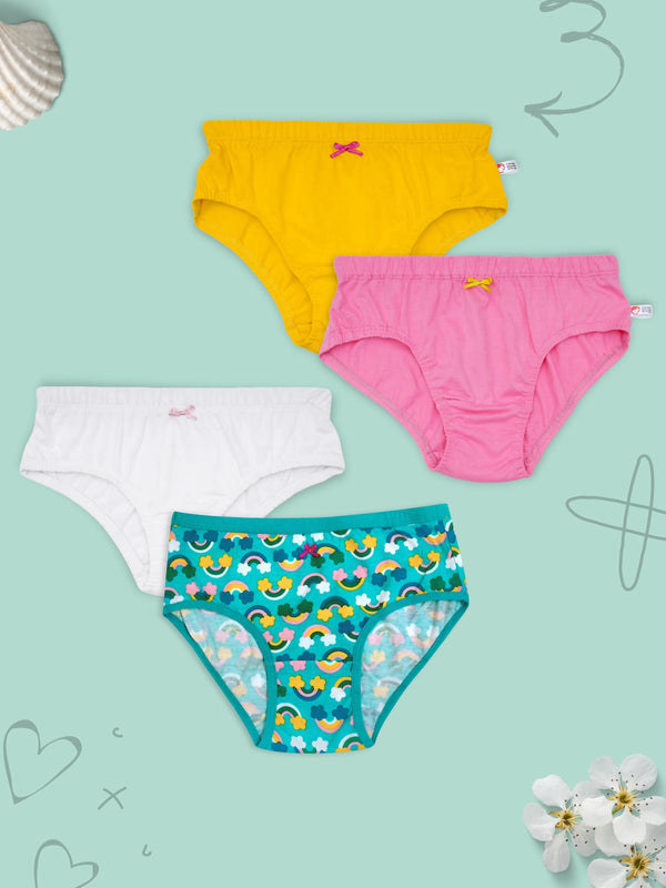 D'chica Set of 4 Rainbow Print & Assorted Colors D'chica Panties/Briefs For Girls