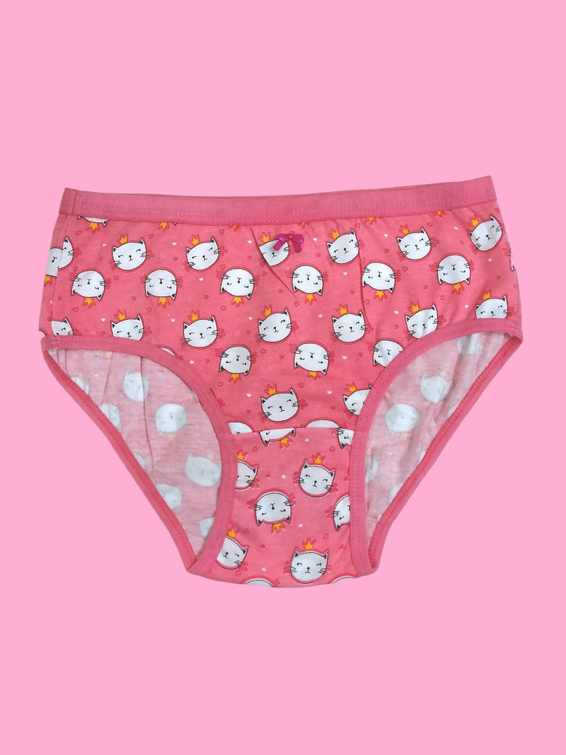 COTTON HIPSTER PANTIES | BREATHABLE | ELASTICATED WAISTBAND | KITTY PRINT & SOLID BRIEFS PACK OF 3 - D'chica