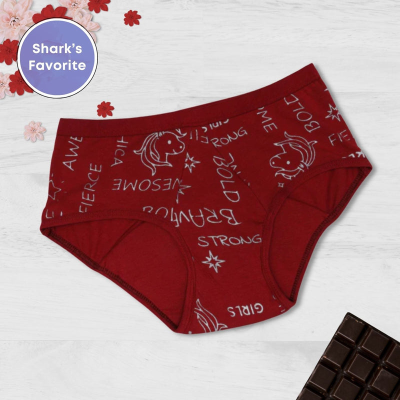 D'chica Metallic Unicrorn Print Eco-friendly o-Friendly Anti Microbial Lining Period Panties For Teenagers Maroon, No Pad Required - D'chica