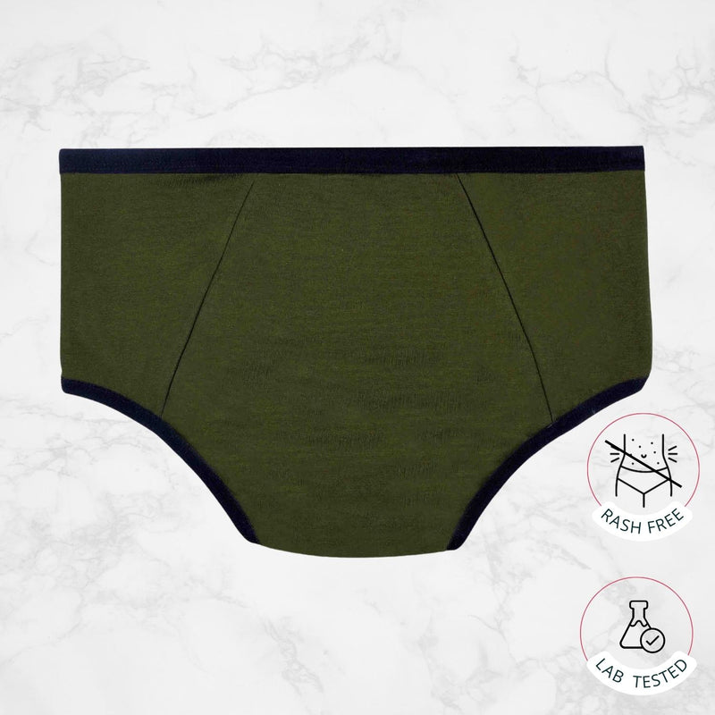 Olive Green Period Panties For Teenager Girls | No Pad Needed | Rash Free | Leakproof | Reusable | Pack of 1 Period Panty - D'chica