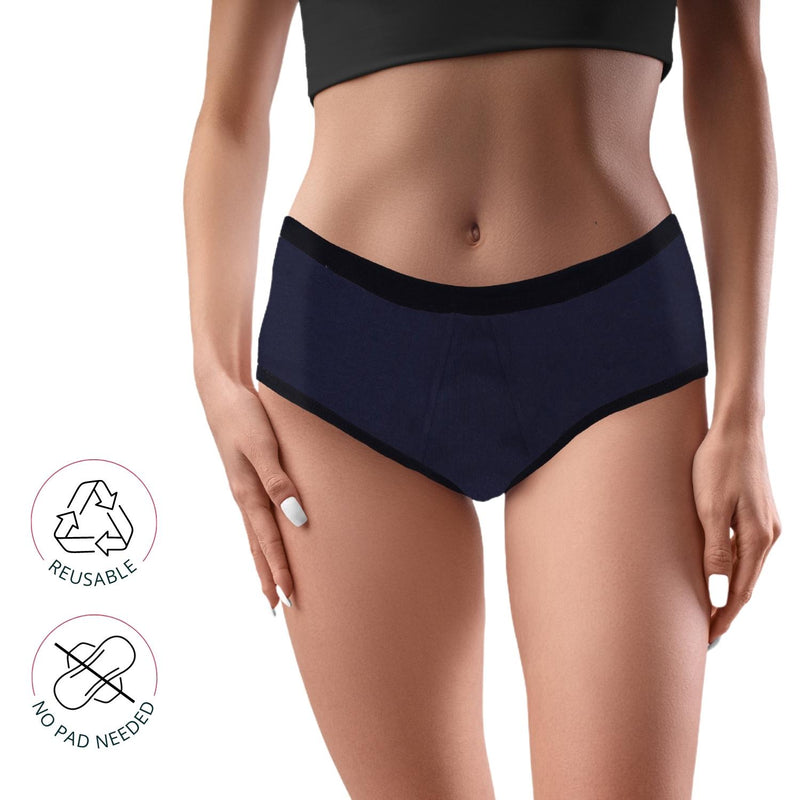 Leakproof & Reusable Navy Blue Period Underwear For Teenager Girls And Women With Antimicrobial Lining | No Pad Needed | Pack of 2 - D'chica
