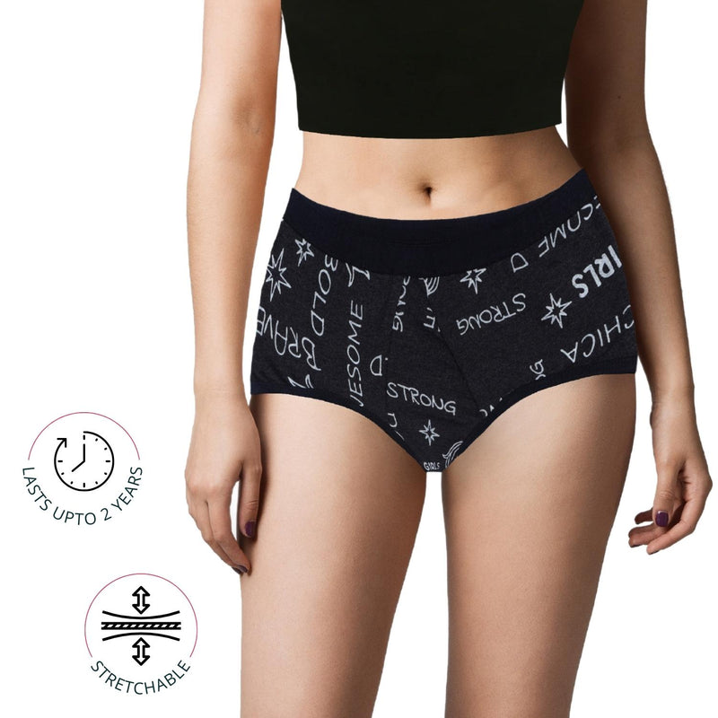Leakproof & Reusable Metallic Dark Grey Period Underwear For Teenager Girls & Womens With Antimicrobial Lining | No Pad Needed | Pack of 2 - D'chica