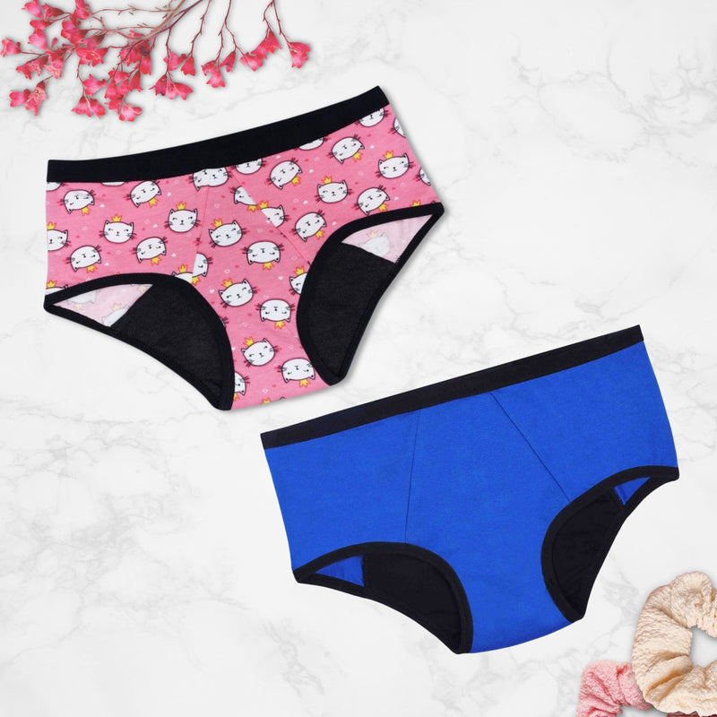 Leakproof & Reusable Blue & Pink Cat Print Period Underwear For Teenag –  D'chica