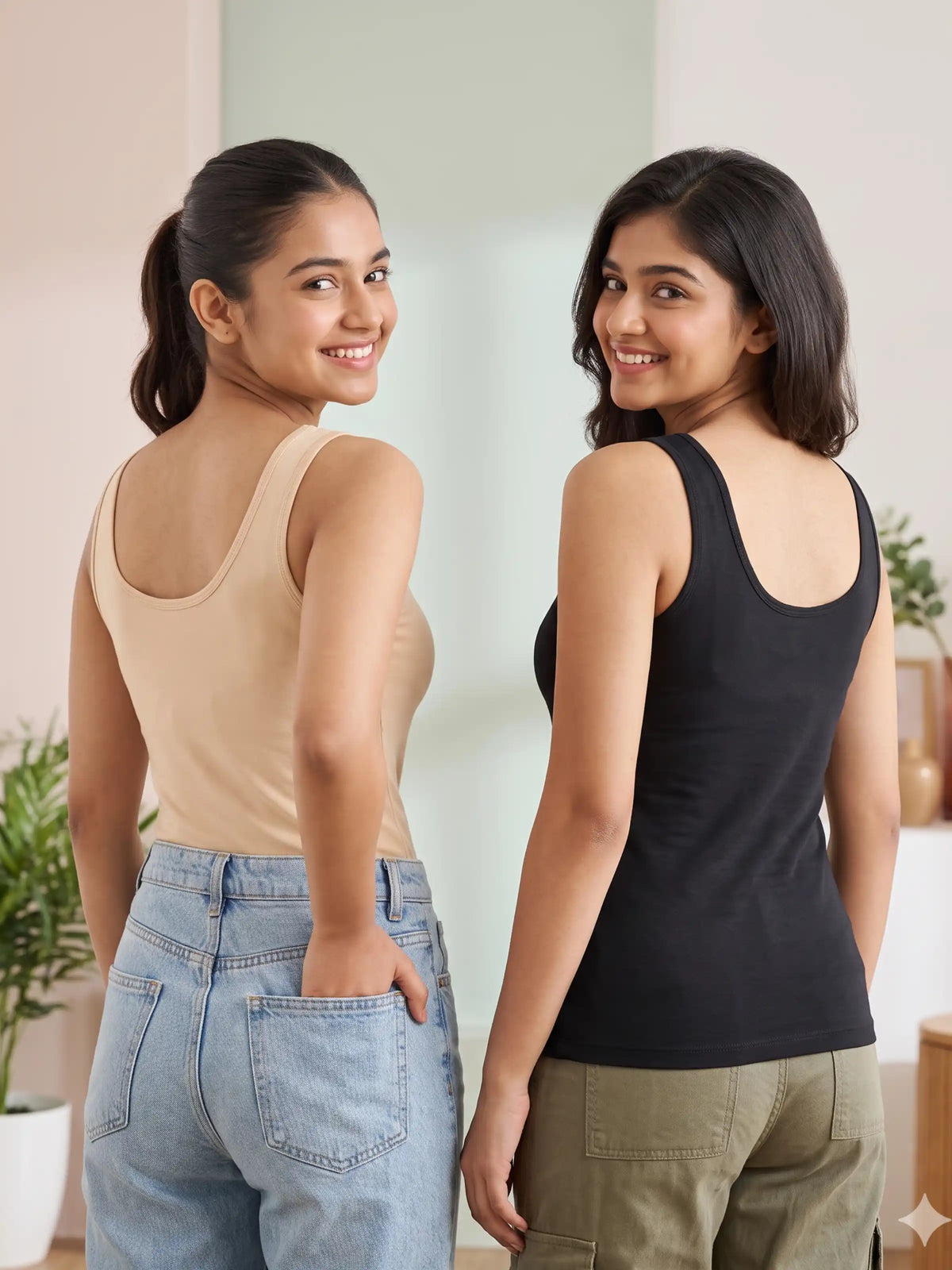 Pack of 2 Padded Tank Top For Girls Skin & Black | Soft & Supportive Fit for Daily Wear