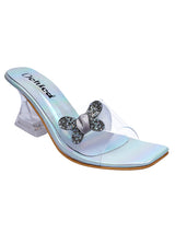 Blue Glass Heels With Stylish Transparent Straps - D'chica