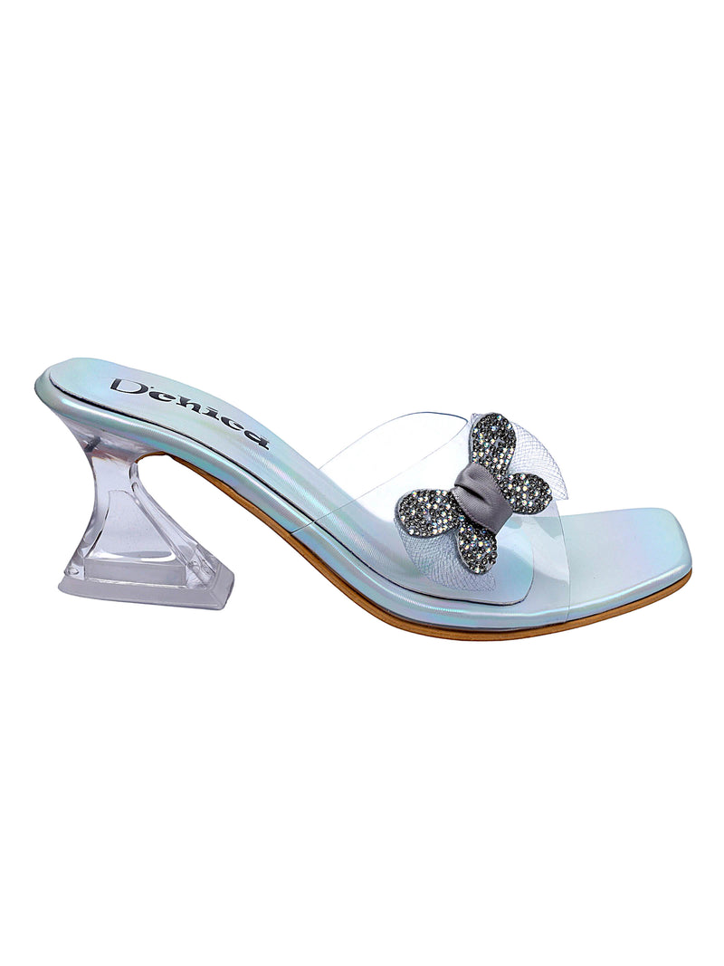 Blue Glass Heels With Stylish Transparent Straps - D'chica