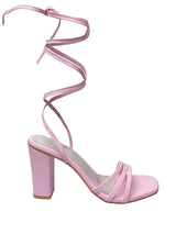 Lace Up Block Heel Sandal In Baby Pink Color - D'chica
