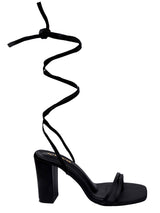Handcrafted Lace Up Block Heel Sandal In Black Color - D'chica