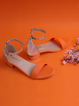 Orange & Silver Color Blocked Heel Sandal With Ankle Strap - D'chica