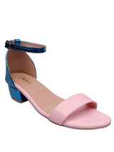 Pink & Metallic Blue Color Blocked Heel Sandal With Ankle Strap - D'chica