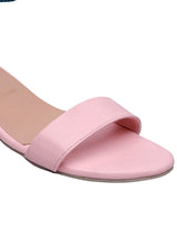 Pink & Metallic Blue Color Blocked Heel Sandal With Ankle Strap - D'chica