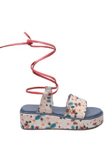 Floral Pattern Platform Wedge Heels With Tie-up Laces - D'chica