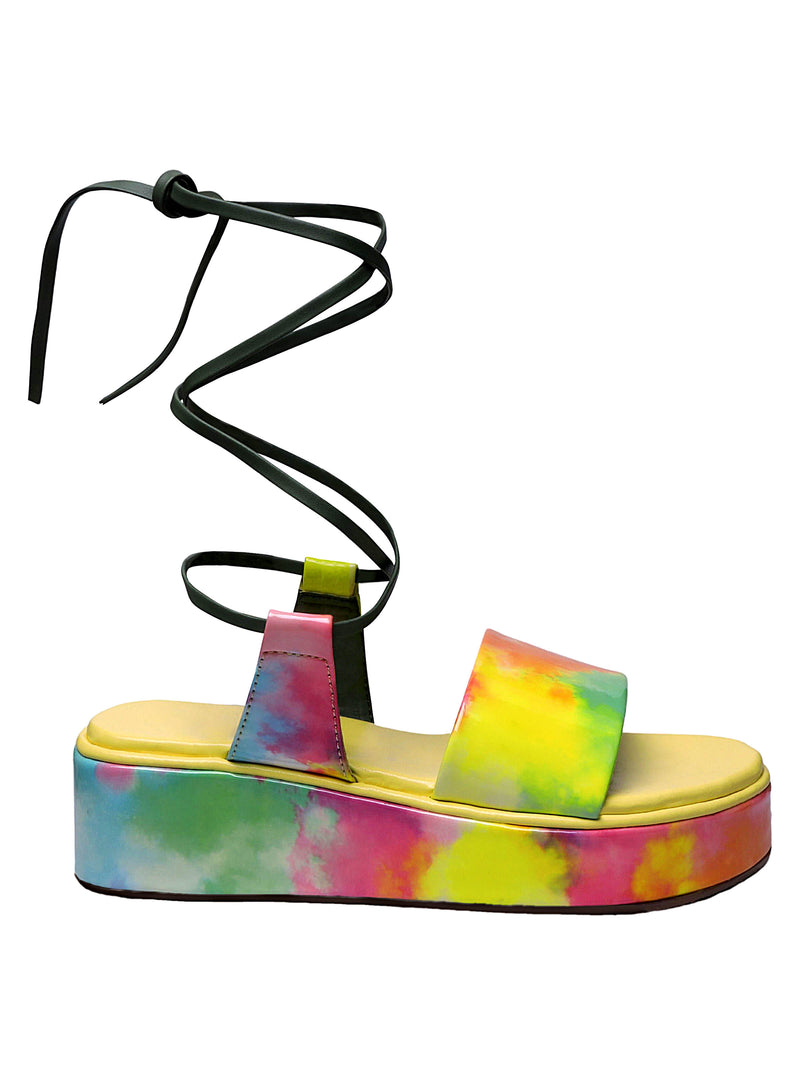 Multicolor Platform Wedge Heels With Tie-up Laces