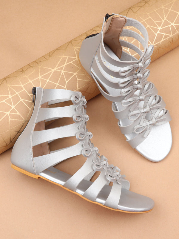 Silver Open Toe Gladiator Sandal With Zip Closure (Pair Of 1)