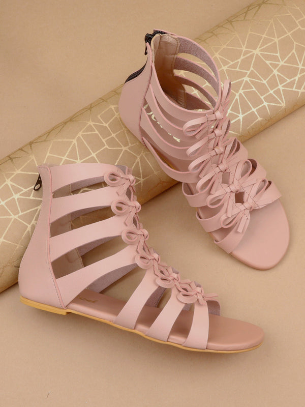 Nude Pink Open Toe Gladiator Sandal With Zip Closure (Pair Of 1)