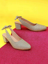 Glittery Golden Sling back Stilettos Classic Heels perfect for Casual occasion & Parties - D'chica