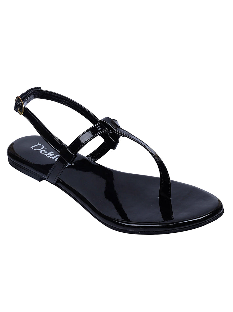 Open Toe Black Versatile Flat Sandal | Pack of 1 - D'chica