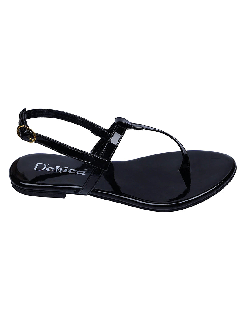 Open Toe Black Versatile Flat Sandal | Pack of 1 - D'chica