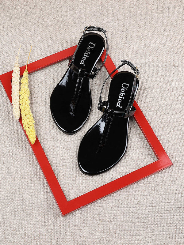 Open Toe Black Versatile Flat Sandal | Pack of 1