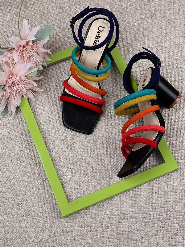 Block Heels With Coloured Blocked Straps