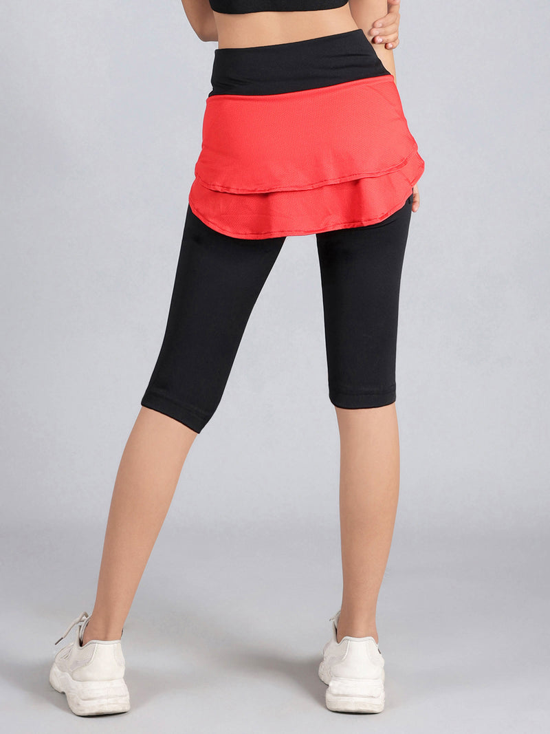 Red High Waist Capri With Attached Skirts & Pocket | Pack of 1 - D'chica