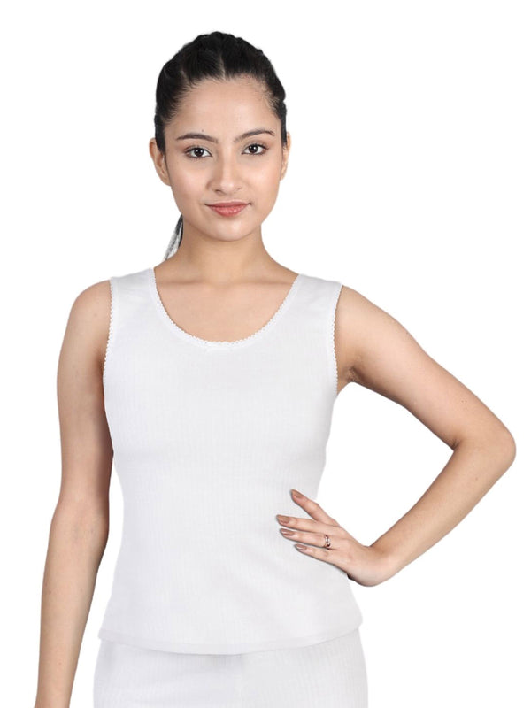 Round Neck Sleeveless Thermal Tank Top | White Winterwear For Girls & Young Women | Set of 1