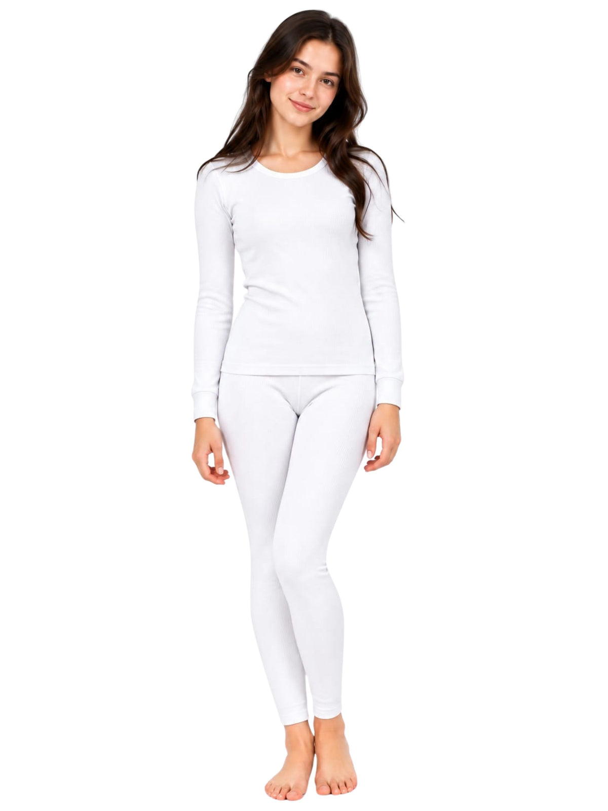 Pack Of 1 Regular-Fit-Warm-Full-Sleeve-Thermal-Set-White-Thermal-Tank-Top-&-Leggings-For Girls