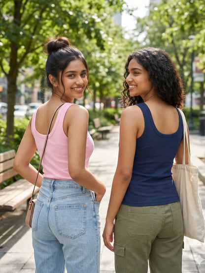 Pack of 2 Padded Tank Top For Girls Pink & Royal Blue | Soft & Supportive Fit for Daily Wear