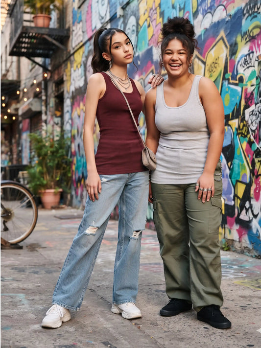 Pack of 2 Padded Tank Top For Girls Maroon & Gray | Soft & Supportive Fit for Daily Wear