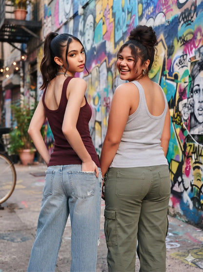 Pack of 2 Padded Tank Top For Girls Maroon & Gray | Soft & Supportive Fit for Daily Wear