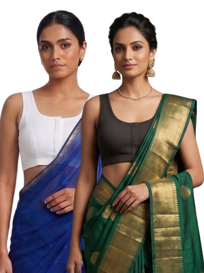Pack of 2 Deep neck Padded Saree Blouse for Women | Wire-Free | Viscose Spandex | Full Coverage | Size S–4XL