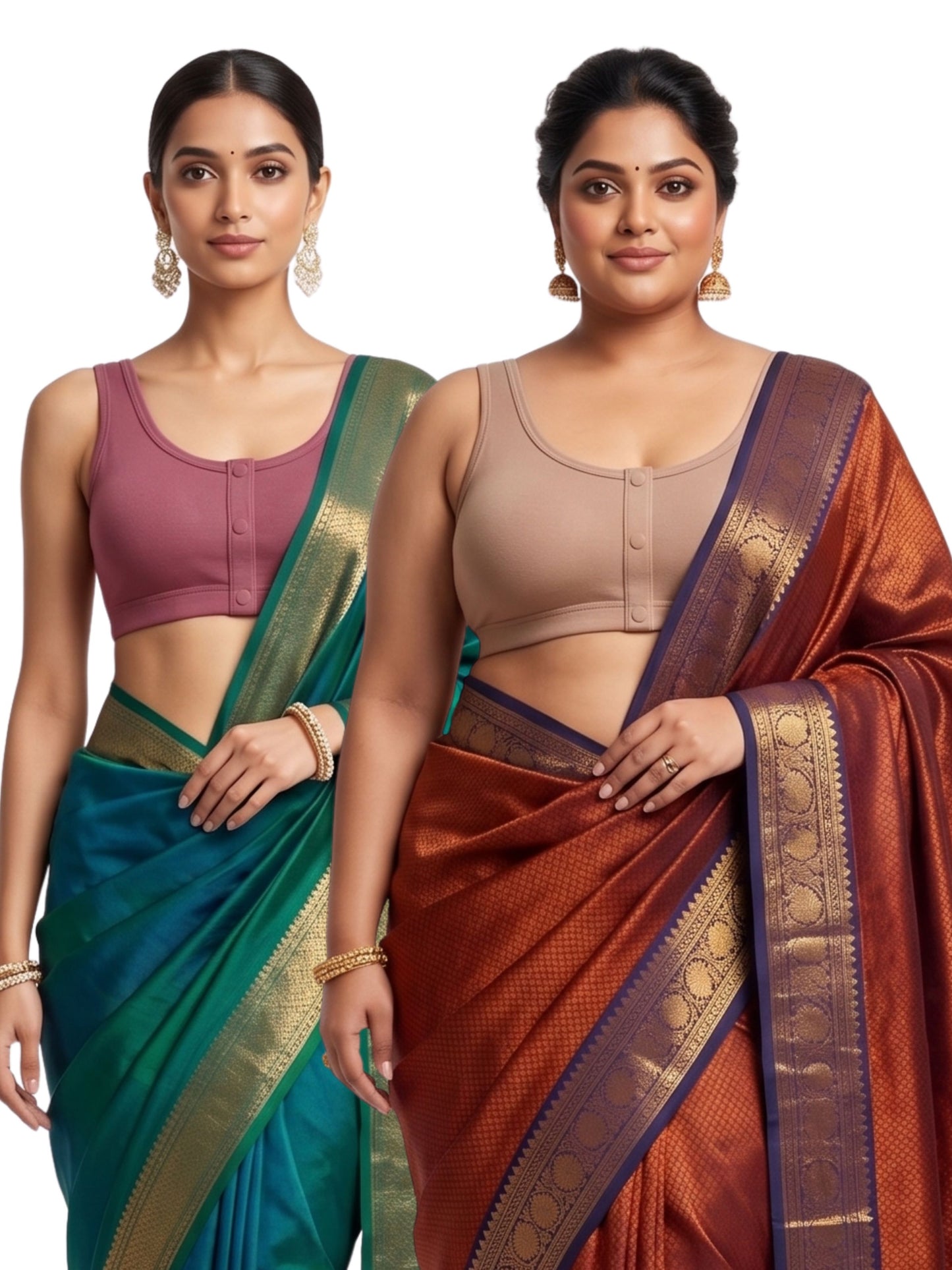 Dchica Essentials  Padded Saree Blouse for Women | Wire-Free | Viscose Spandex | Full Coverage | Size M–3XL | Pack of 2