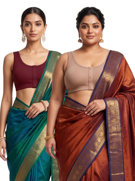 Dchica Essentials  Padded Saree Blouse for Women | Wire-Free | Viscose Spandex | Full Coverage | Size S–4XL | Pack of 2