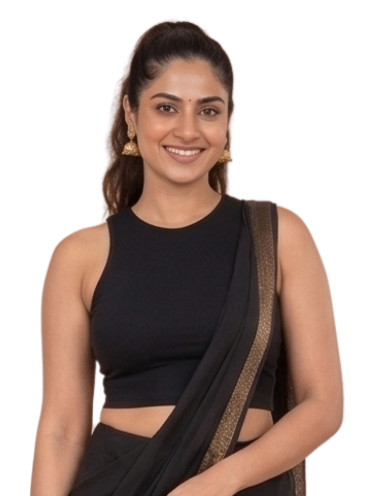 Pack-of-2-Women's-Stretchable-Saree-Blouse-Non-Padded-Wire-Free-Viscose-Spandex-Crop-Top-Blouse-Full-Coverage-White-&-Black-Sleeveless-Blouse