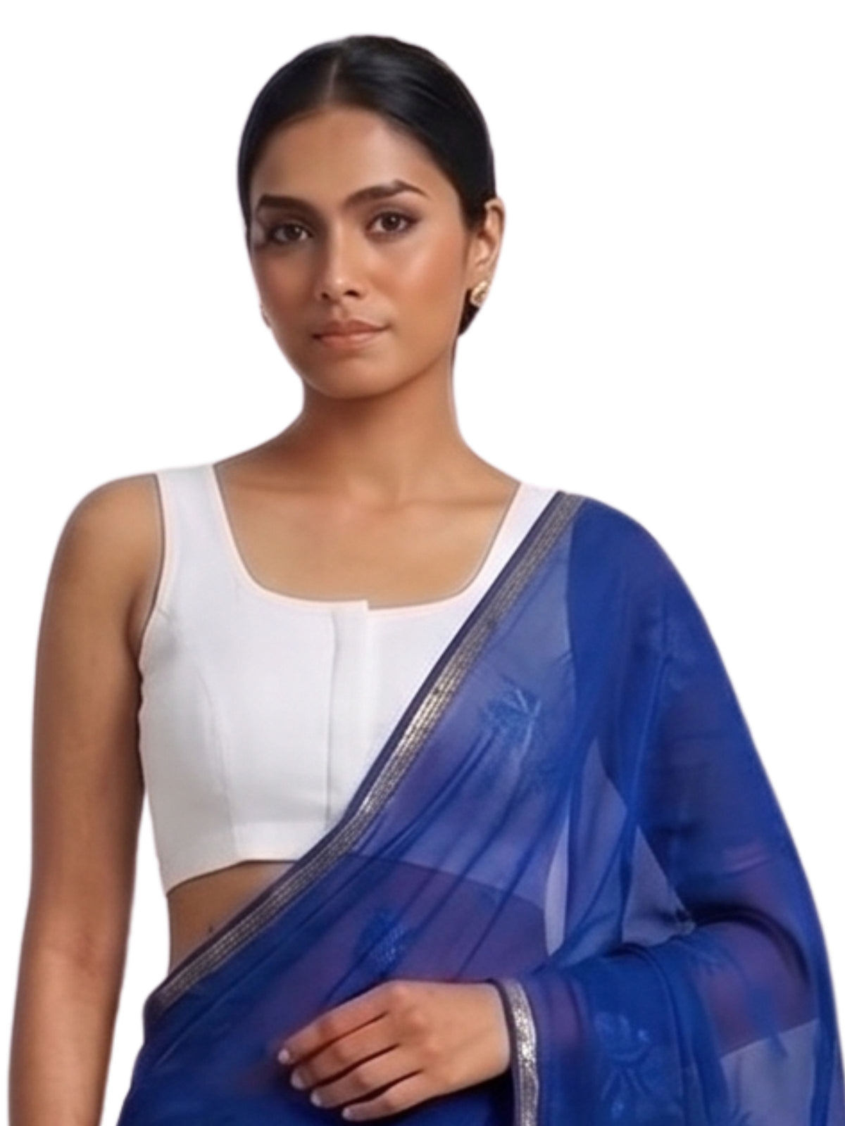 Pack of 1 Front Open Padded Saree Blouse for Women - White | Wire-Free | Viscose Spandex | Full Coverage | Size S - 4XL